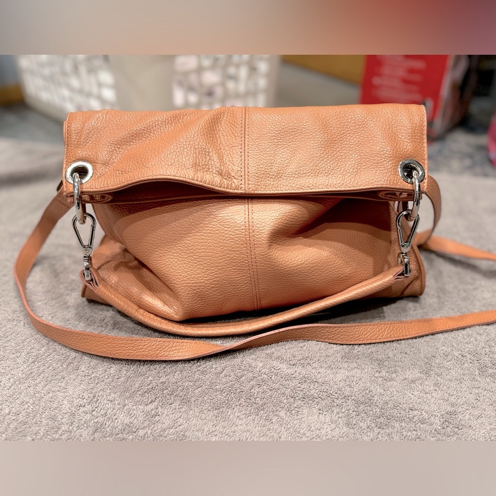 Valentina Italian leather peach/nude/tan crossbody purse